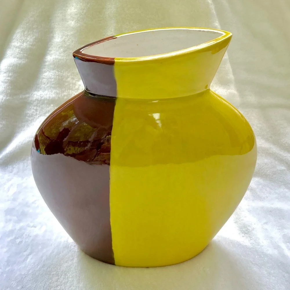 Emissary Vintage Glazed Ceramic Modern Vase Yellow-Green Brown Retired